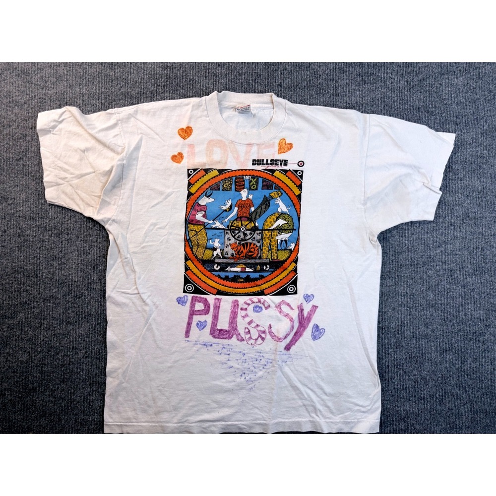 Vintage Fruit of the Loom Bullseye Glass Graphic Tee XL White Cotton USA Made